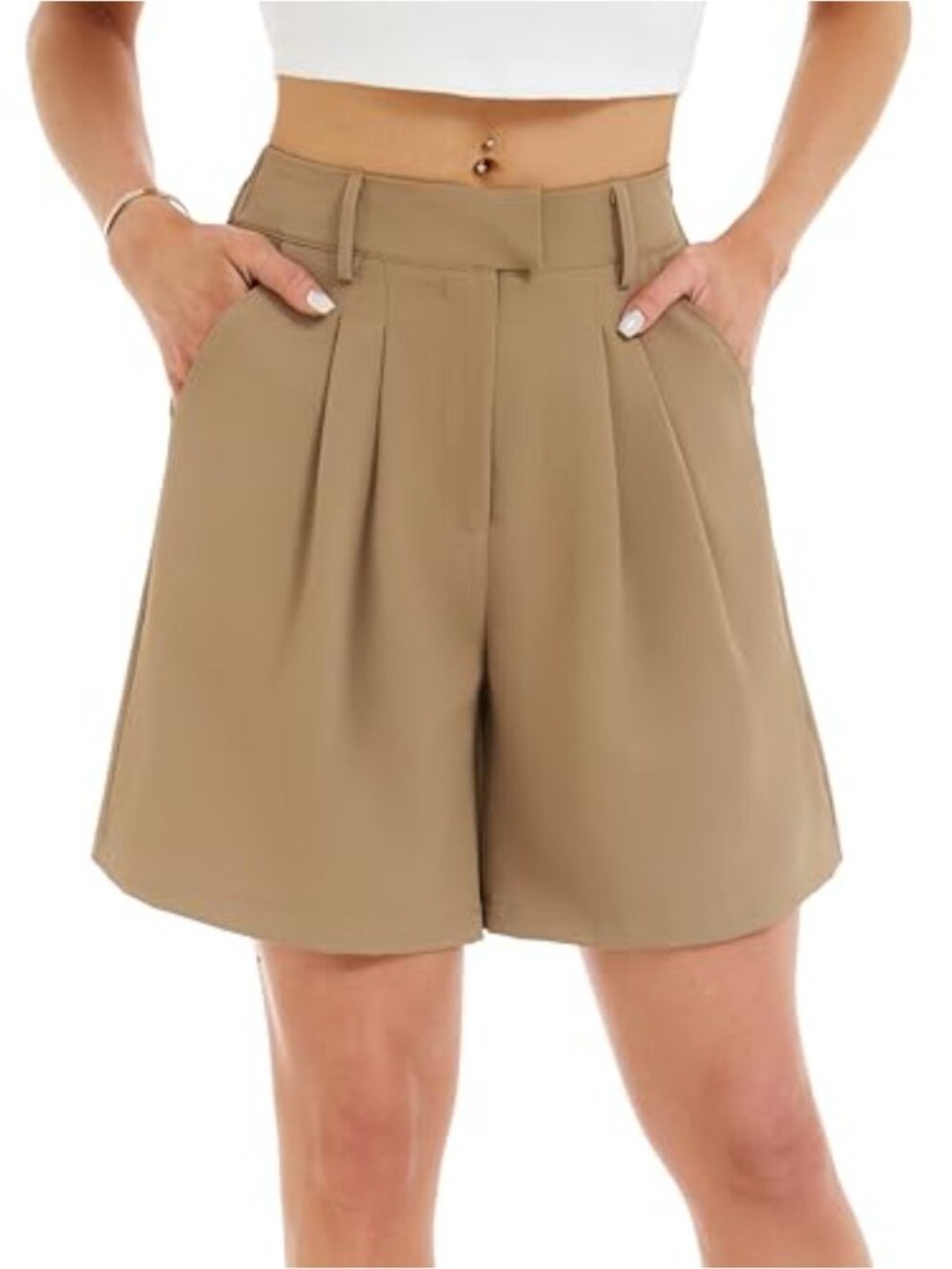 Women's Tailored Suit Shorts Pleated Front Mid Rise Bermuda Summer